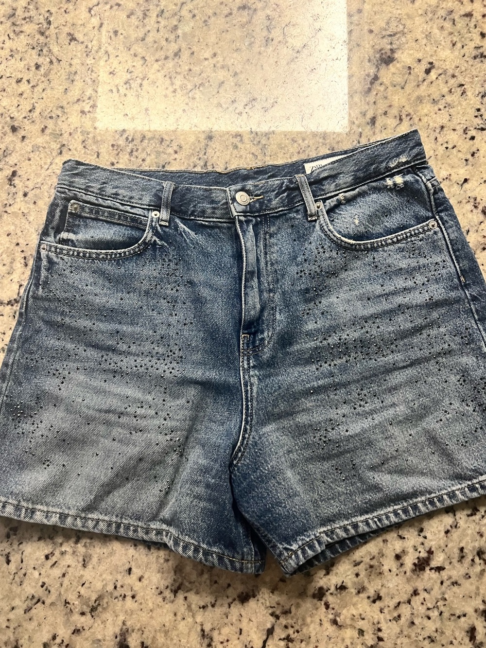 Zara Distressed Blue Denim High-Waist Shorts